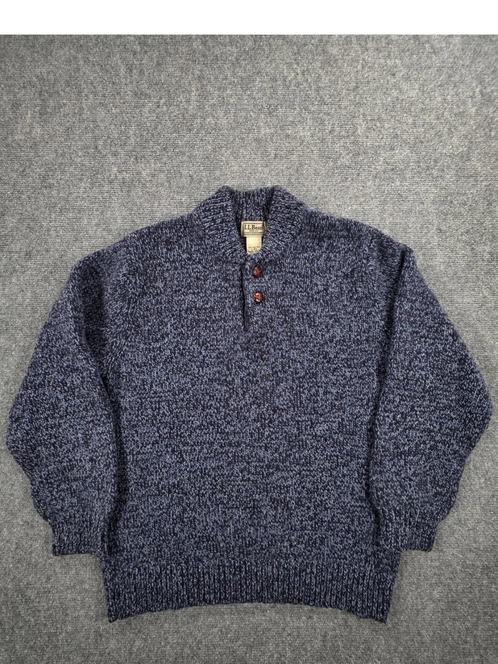 LL Bean Classic Ragg Lambswool Sweater Henley Mens L (Reg) Blue 2 Button